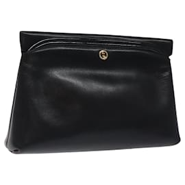 Gucci-GUCCI Clutch Bag Leather Black Auth ep8264-Black