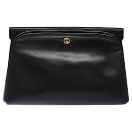 Gucci-GUCCI Clutch Bag Leather Black Auth ep8264-Black