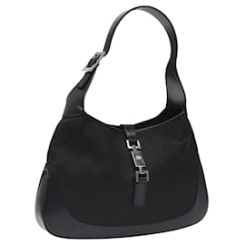 Gucci-GUCCI GG Canvas Jackie Shoulder Bag Nylon Black Auth PP394A-Black