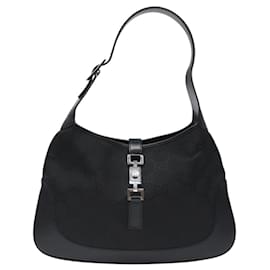 Gucci-GUCCI GG Canvas Jackie Shoulder Bag Nylon Black Auth PP394A-Black
