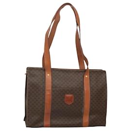 Céline-CELINE Macadam Canvas Tote Bag PVC Leather Brown Gold Auth ep8342-Brown,Golden
