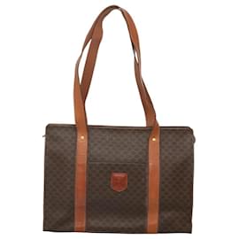 Céline-CELINE Macadam Canvas Tote Bag PVC Leather Brown Gold Auth ep8342-Brown,Golden