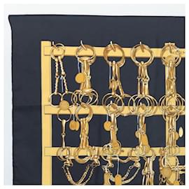 Hermès-HERMES Carre 90 Scarf MORS&FILETS Silk Black Yellow Auth my466-Black,Yellow