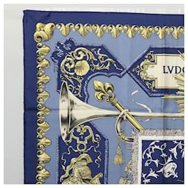 Hermès-HERMES Carre 90 Scarf LVDOVICVS MAGNVS Silk Blue Auth ki5596-Blue