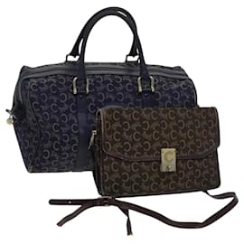 Céline-CELINE C Sulky Boston Shoulder Bag Canvas 2Set Brown Navy Auth EC949-Brown,Navy blue