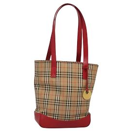 Borsa a spalla Burberry Nova Check in tela beige rossa oro Auth BD1088 Rosso Beige D'oro
