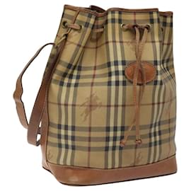 Autre Marque-Burberrys Nova Check Shoulder Bag PVC Leather Beige Brown gold Auth EC731-Brown,Beige,Golden