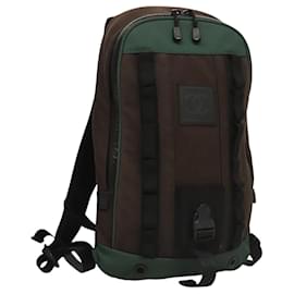 Chanel-CHANEL Sports Backpack Canvas nylon Green Brown CC Auth mr1265-Brown,Green