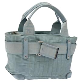 Fendi-Sac à main en toile Zucca FENDI bleu argent authentique MY411-Argenté,Bleu