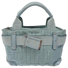 Fendi-Sac à main en toile Zucca FENDI bleu argent authentique MY411-Argenté,Bleu