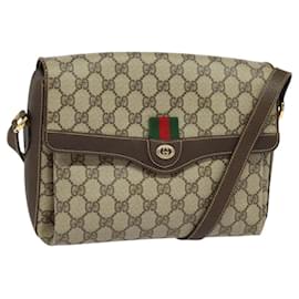 Gucci-GUCCI GG Supreme Web Sherry Line Bag PVC Beige Gold 904 02 084 Auth BA804-Beige,Golden