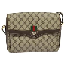 Gucci-GUCCI GG Supreme Web Sherry Line Bag PVC Beige Gold 904 02 084 Auth BA804-Beige,Golden