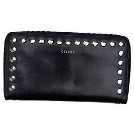 Céline Vintage Celine Paris Studded Leather Wallet Black Black