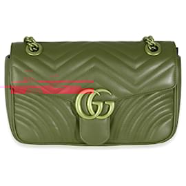 Gucci-Gucci Red Matelasse Calfskin Small GG Marmont Flap Bag-Red