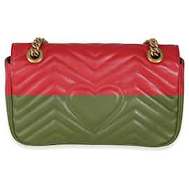 Gucci-Gucci Red Matelasse Calfskin Small GG Marmont Flap Bag-Red