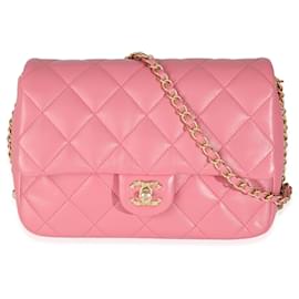 Chanel-Chanel Pink Quilted Calfskin Chain Around Mini Square Flap Bag-Pink