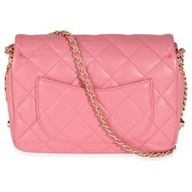 Chanel-Chanel Pink Quilted Calfskin Chain Around Mini Square Flap Bag-Pink
