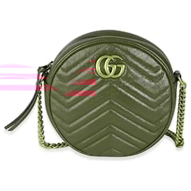Gucci-Gucci Red Matelasse Calfskin GG Marmont Round Chain Bag-Red