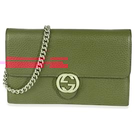 Gucci-Gucci Red Dollar Calfskin Interlocking G Chain Bag-Red