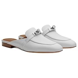Hermès-HERMES Oz slippers in white calfskin-White