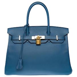 Hermès-HERMES Birkin 30 Bag in Blue Leather - 102302-Blue
