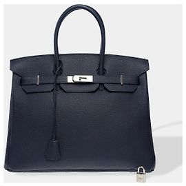 Hermès HERMES Birkin 35 Bag in Blue Leather - 102615 Blue