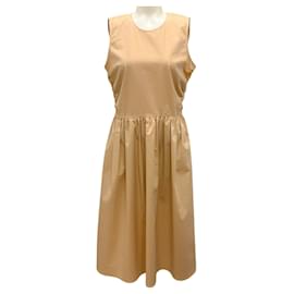 Autre Marque-Sies Marjan Tan Sleeveless Stretch Cotton Midi Dress-Camel