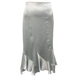 Yves Saint Laurent Rive Gauche Light Blue Vintage Spring Summer 2003 Ruffle Hem Silk Skirt Blue