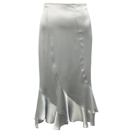 Yves Saint Laurent-Yves Saint Laurent Rive Gauche Light Blue Vintage Spring Summer 2003 Ruffle Hem Silk Skirt-Blue