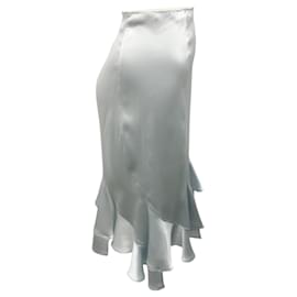 Yves Saint Laurent-Yves Saint Laurent Rive Gauche Light Blue Vintage Spring Summer 2003 Ruffle Hem Silk Skirt-Blue