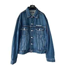 Balenciaga-Balenciaga Embroidered Logo Oversized Denim Jacket EU52-Blue
