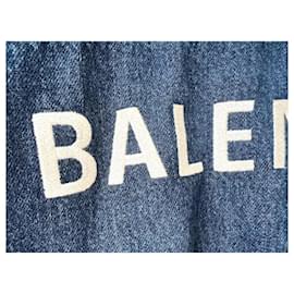Balenciaga-Balenciaga Embroidered Logo Oversized Denim Jacket EU52-Blue