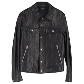 Tom Ford-Veste boutonnée Tom Ford avec poches en cuir noir-Noir