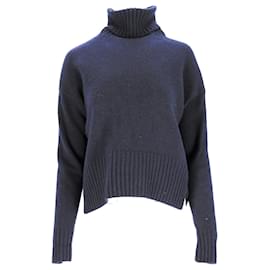 Prada-Prada Ribbed Turtleneck Sweater in Navy Blue Wool-Navy blue