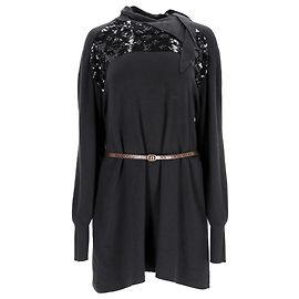 Louis Vuitton Sequin Monogram Embellished Knit Sweater Dress in Black Wool Black