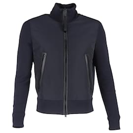 Tom Ford-Tom Ford Panelled Ribbed and Shell Zip-Up Cardigan in Navy Blue Wool-Blue,Navy blue