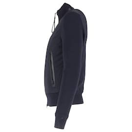 Tom Ford-Tom Ford Panelled Ribbed and Shell Zip-Up Cardigan in Navy Blue Wool-Blue,Navy blue