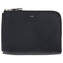Portfólio com zíper Buckley da Tom Ford em couro texturizado preto Preto