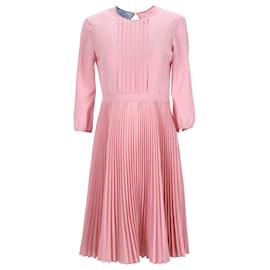 Prada-Prada Pleated Midi Dress in Pink Polyester -Pink