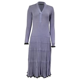 Proenza Schouler-Proenza Schouler Wide Ribbed Midi Dress in Purple Silk-Cashmere -Other