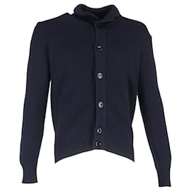 Tom Ford-Tom Ford Ribbed Silk-Blend Cardigan in Navy Blue Wool-Blue,Navy blue