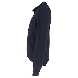 Tom Ford-Tom Ford Ribbed Silk-Blend Cardigan in Navy Blue Wool-Blue,Navy blue