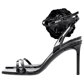 Saint Laurent-Saint Laurent Amber Flower-corsage Sandals In Black Patent Leather -Black