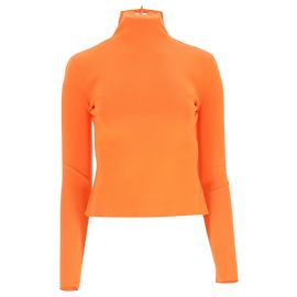 Versace Ribbed Turtleneck Top in Orange Wool Orange