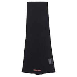 Prada-Prada Wool Ribbed Logo Scarf-Black