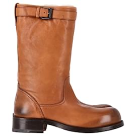 Bottega Veneta-Bottega Veneta Biker Boots in Brown Leather-Brown