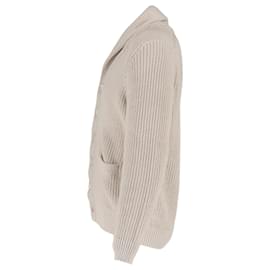 Brunello Cucinelli-Brunello Cucinelli Shawl-Collar Ribbed Cardigan in Beige Cotton-Beige