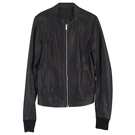 Rick Owens Zipped Bomber Jacket in Black Lamb Leather Black