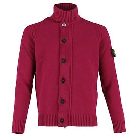 Stone Island Zip-Cardigan mit Knöpfen aus Burgunder-Lammwolle Rot Bordeaux