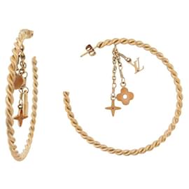 Louis Vuitton-LOUIS VUITTON SWEET MONOGRAM GOLD METAL HOOP EARRINGS-Golden